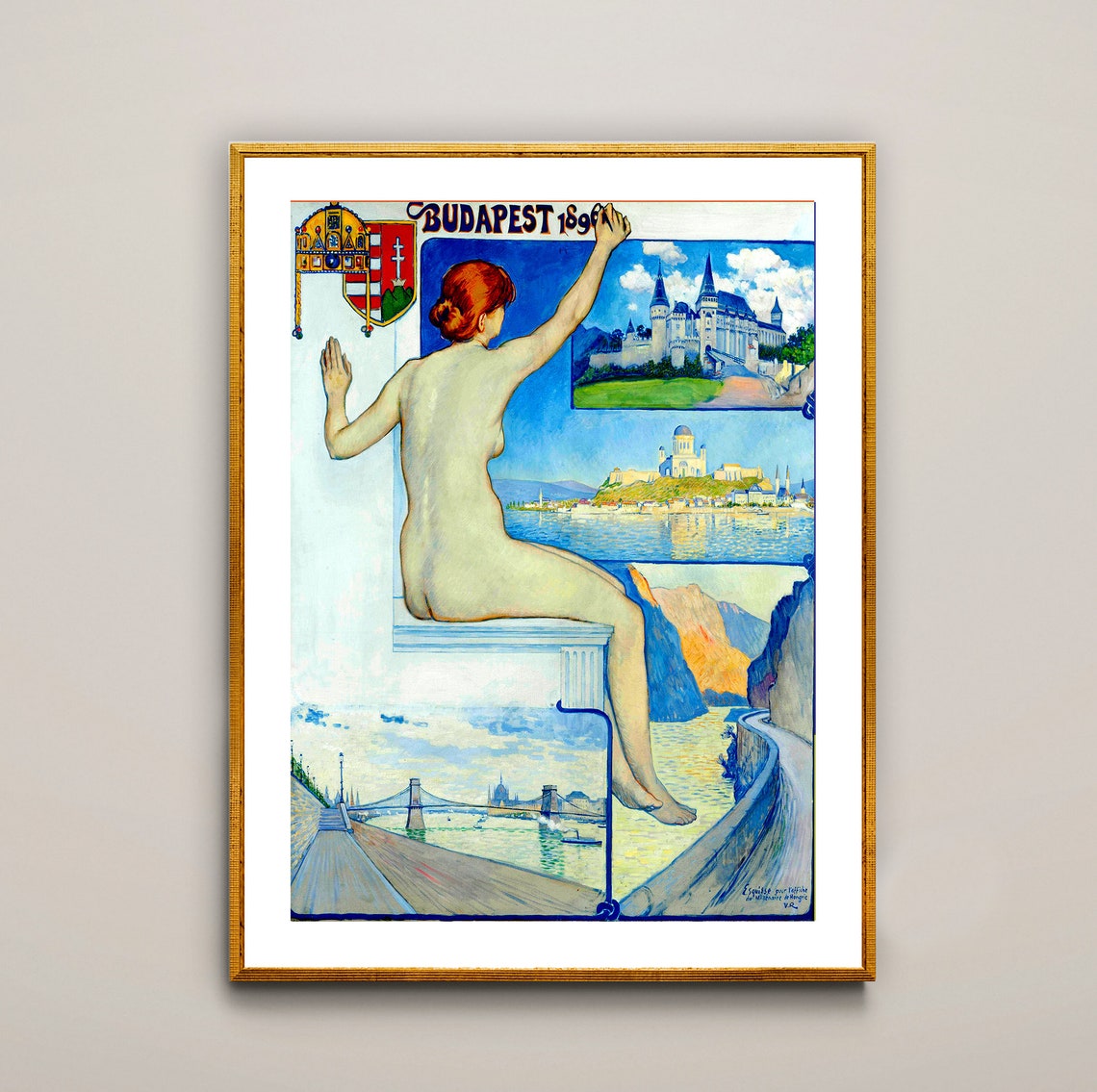Budapest 1896 Millennium Exhibition Art Nouveau Landmark Poster