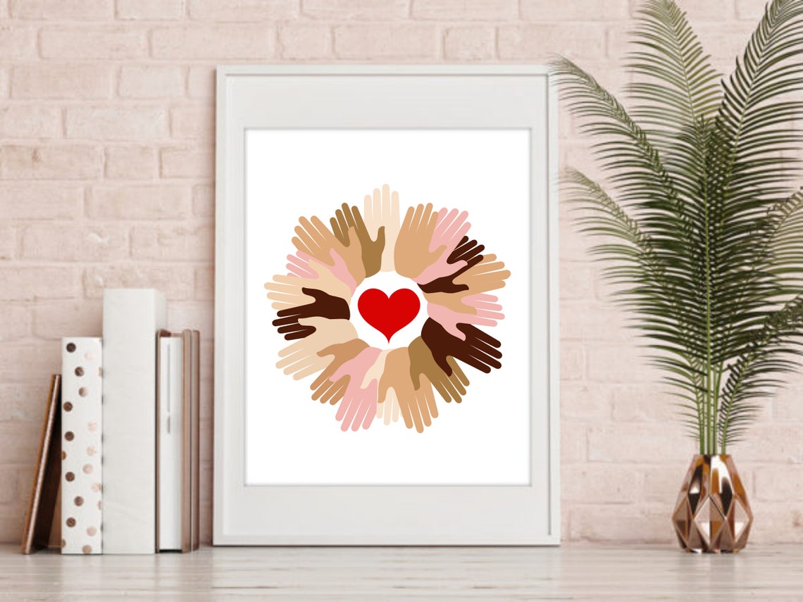 Diverse Hands Red Heart Wreath Unity Love Inclusion Art Poster - Image 6