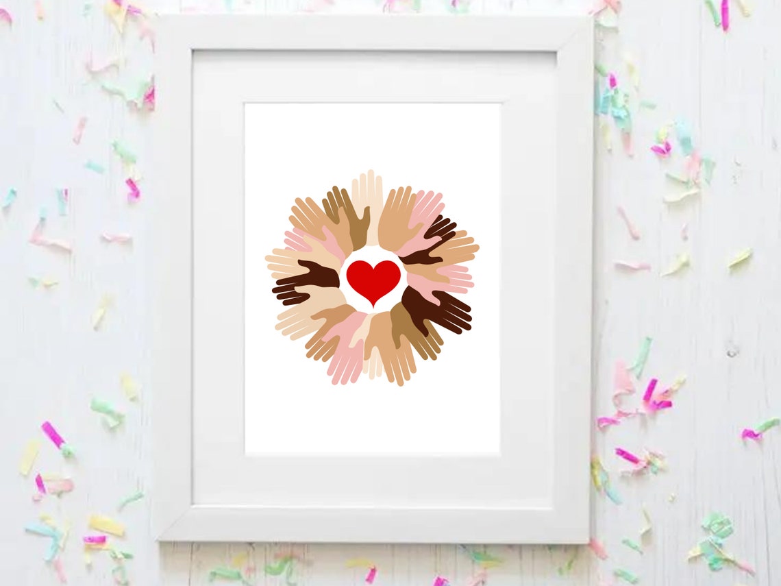 Diverse Hands Red Heart Wreath Unity Love Inclusion Art Poster - Image 3