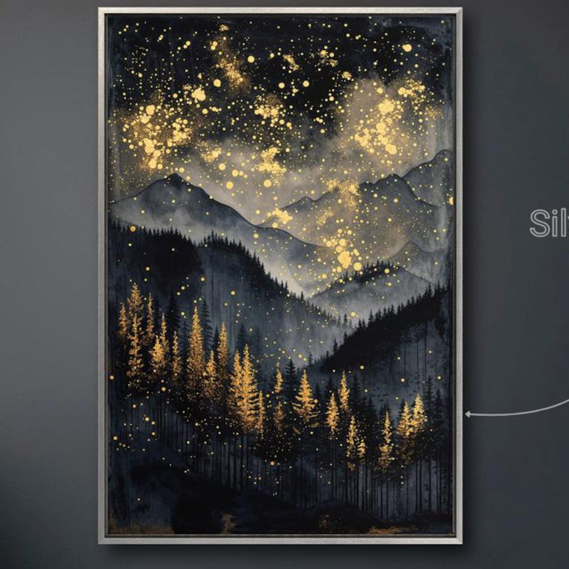 Mystical Starry Night Abstract Mountains Wall Art Print