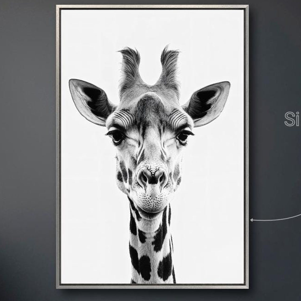 Black And White Giraffe Portrait Minimalist Safari Animal Wall Poster