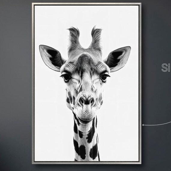 Black And White Giraffe Portrait Minimalist Safari Animal Wall Poster