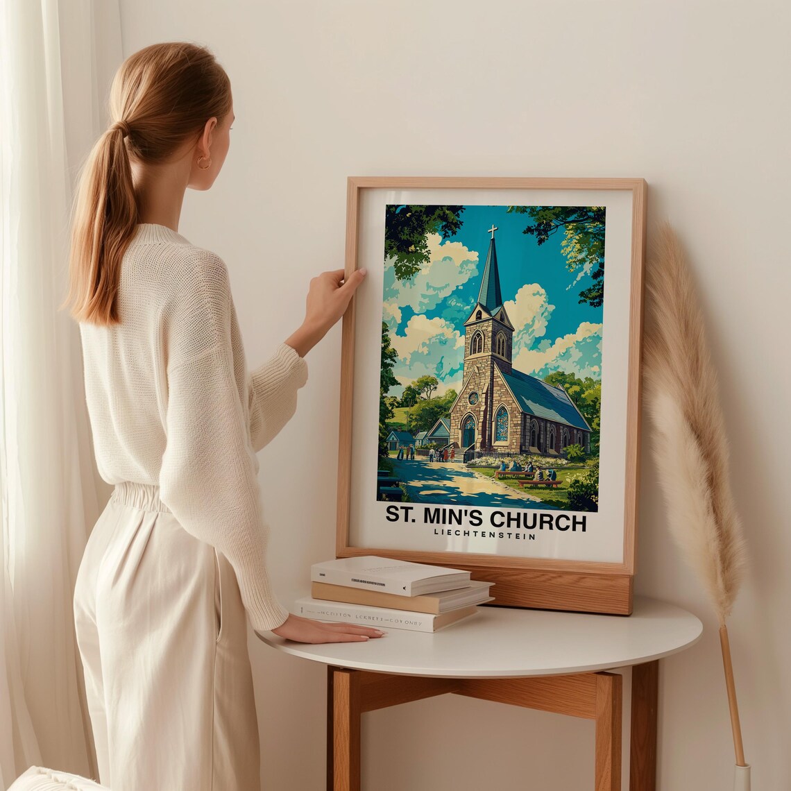 St. Min's Church Liechtenstein Alpine Village Landscape Poster - Image 2