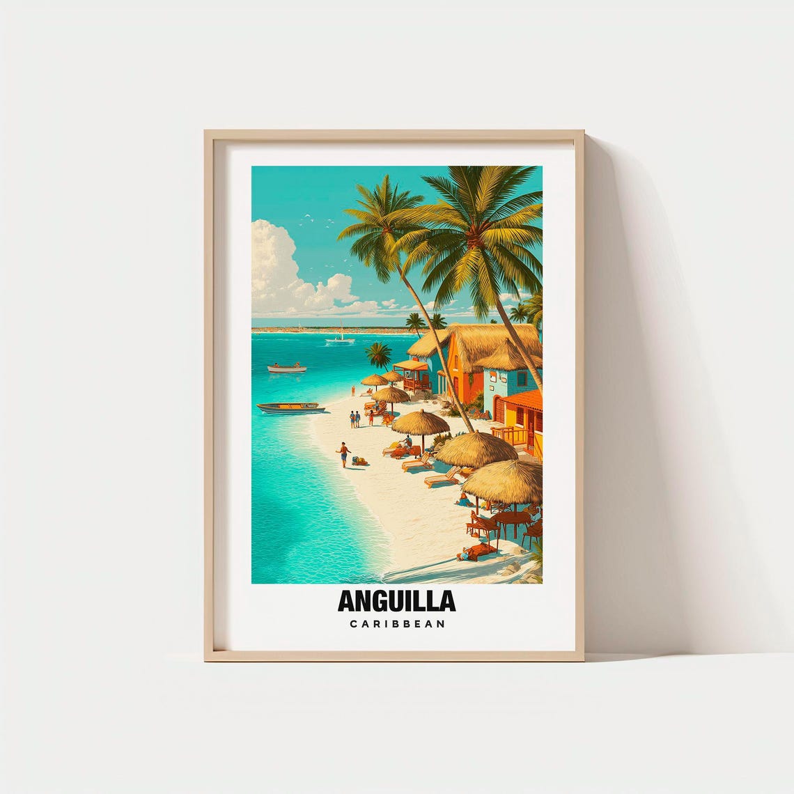 Dreamy Anguilla Caribbean White Sand Beach Palms Travel Poster