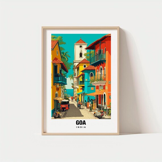 Goa India Colorful Old Street Portuguese Heritage Travel Poster