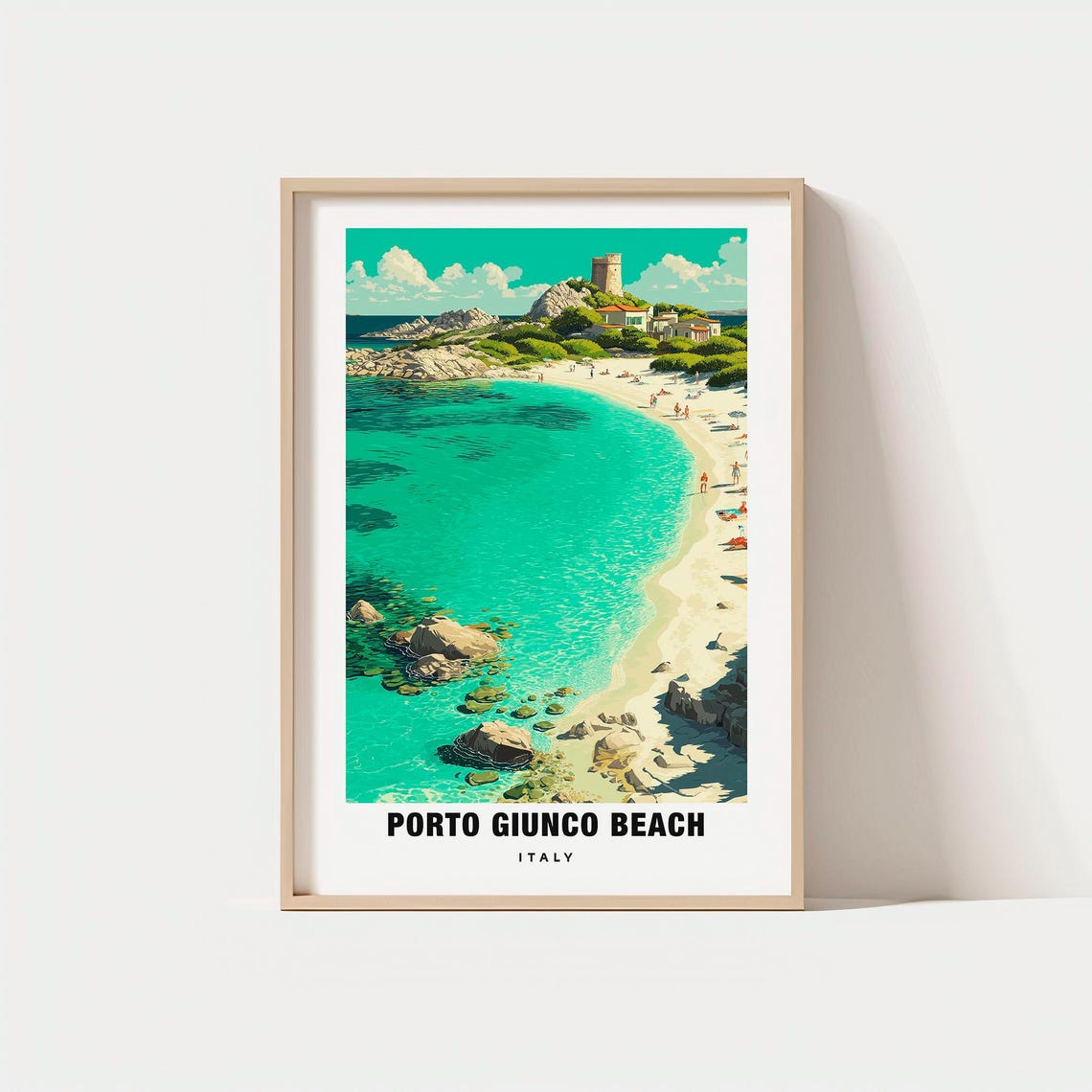 Porto Giunco Beach Italy Turquoise Cove Stone Tower View Poster