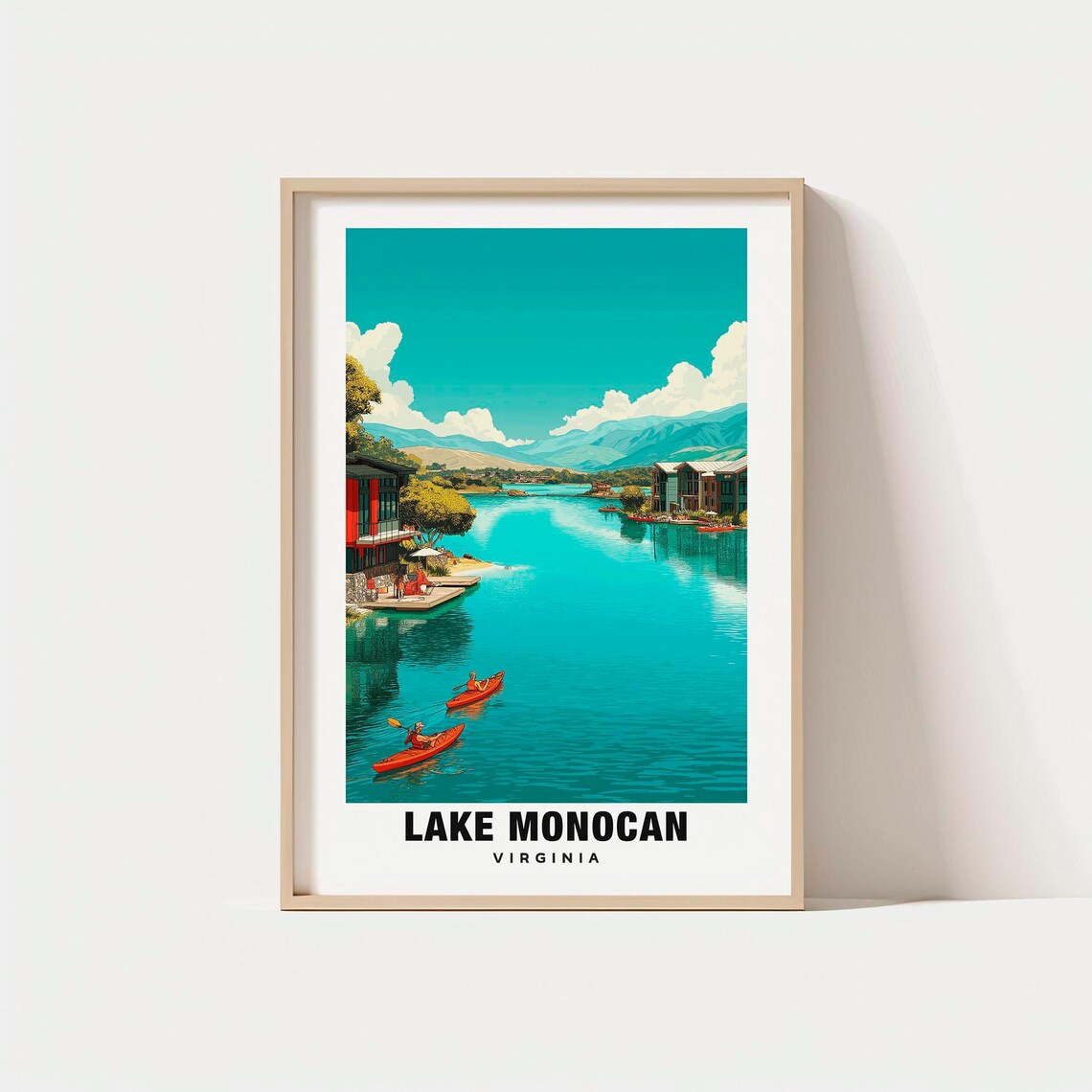 Lake Monocan Virginia Kayakers Turquoise Lake Vintage Travel Poster