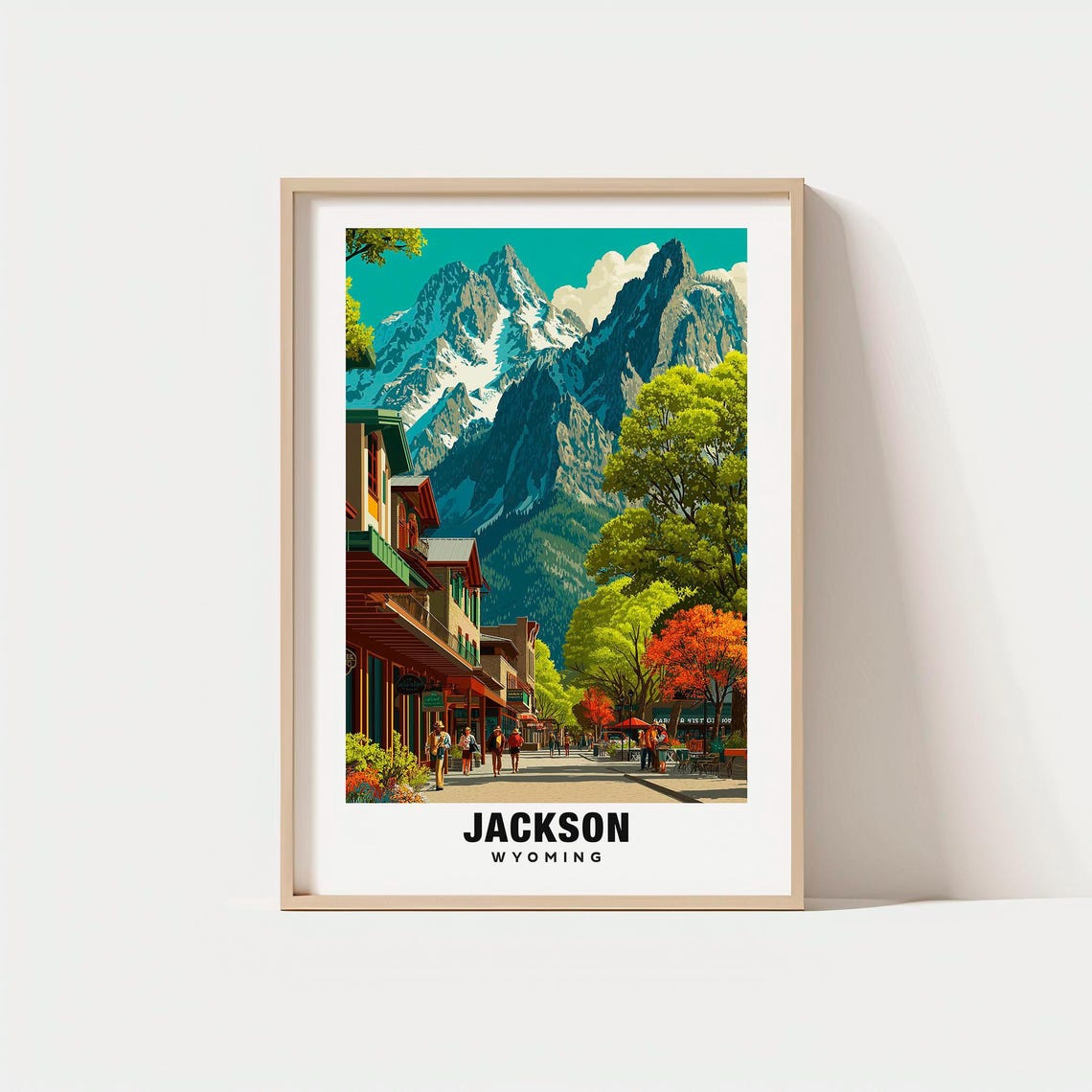 Jackson Wyoming Teton Mountains Main Street Summer Scene Poster