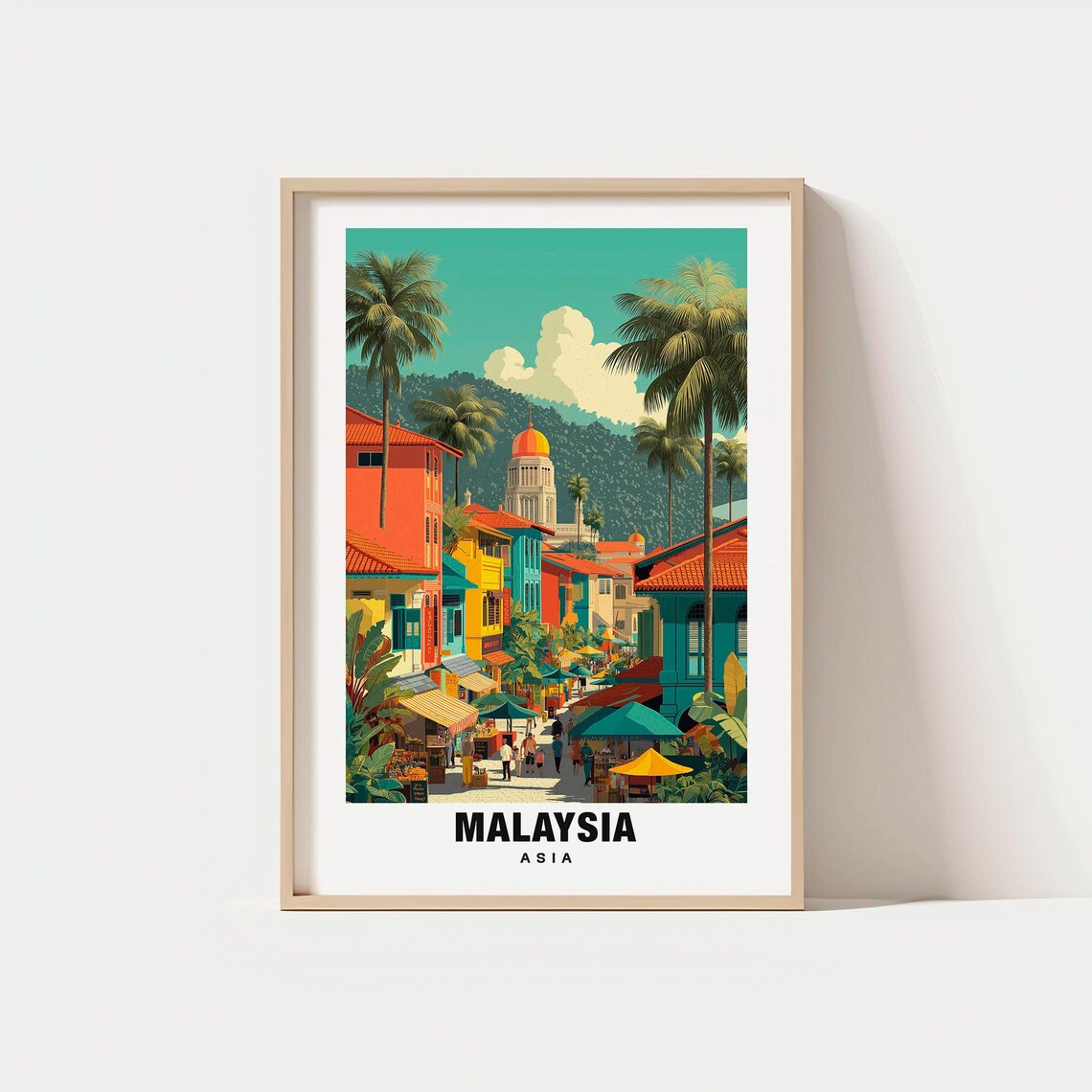 Malaysia Asia Colorful Tropical Street Market City Scene Poster
