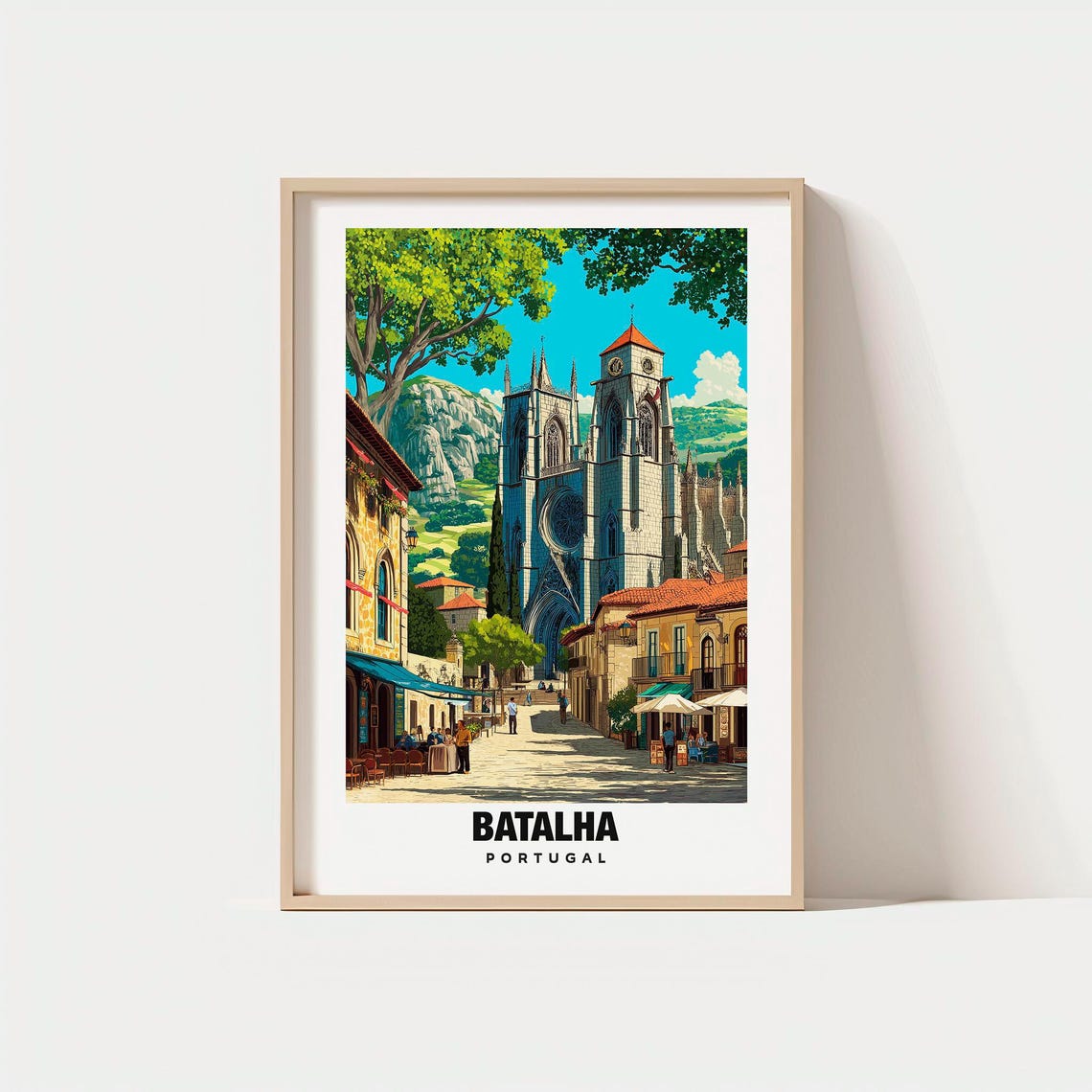 Batalha Portugal Gothic Monastery Cobbled Street Travel Poster