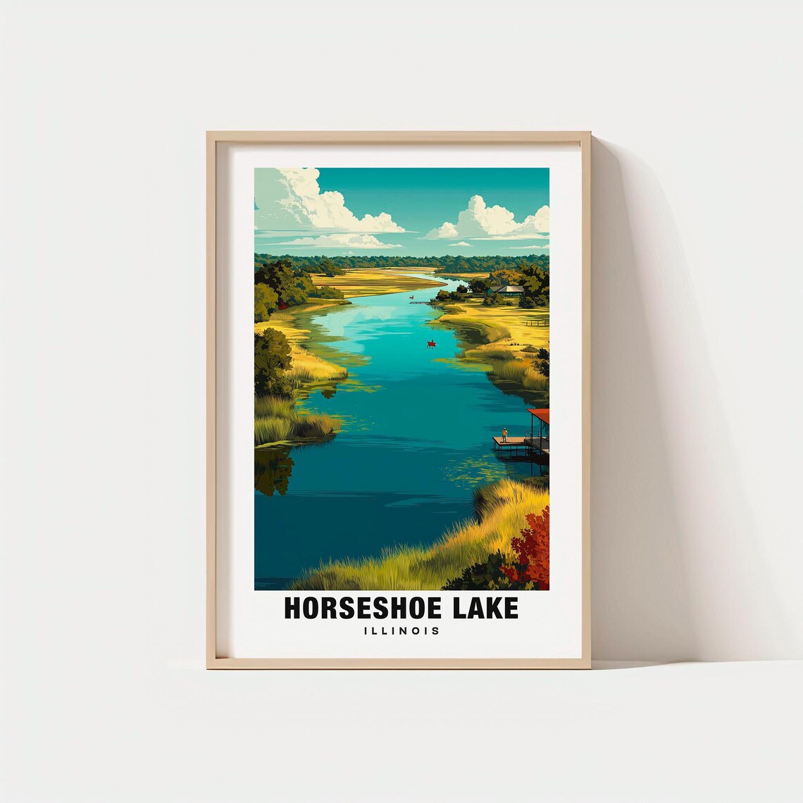 Horseshoe Lake Illinois Marsh Wetland Sunrise Retro Travel Poster