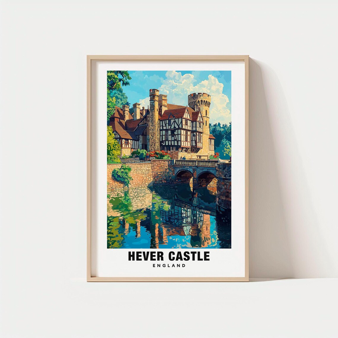 Hever Castle England Moated Tudor Manor Stone Bridge Travel Poster
