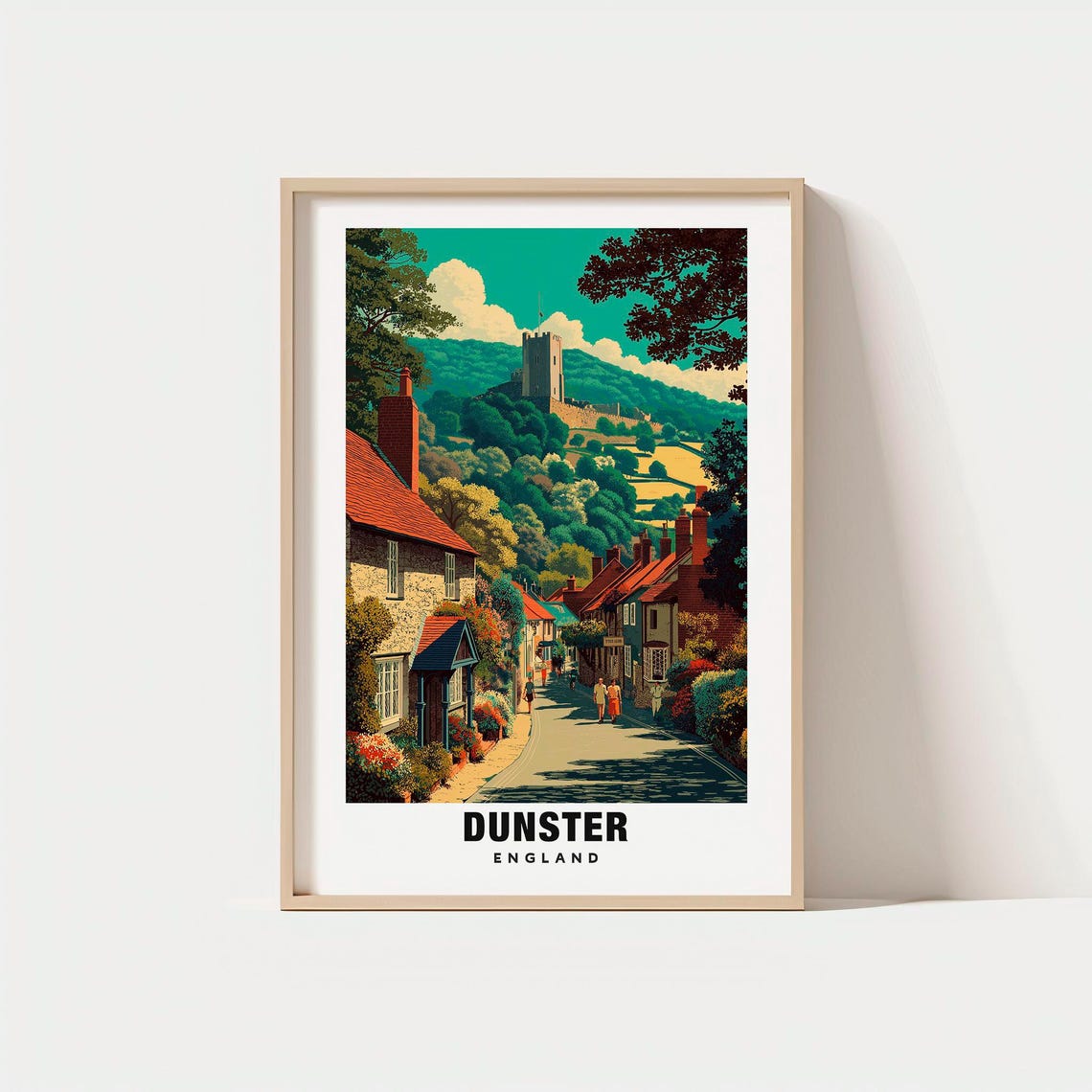 Dunster England Medieval Village Street and Castle Tower Travel Poster