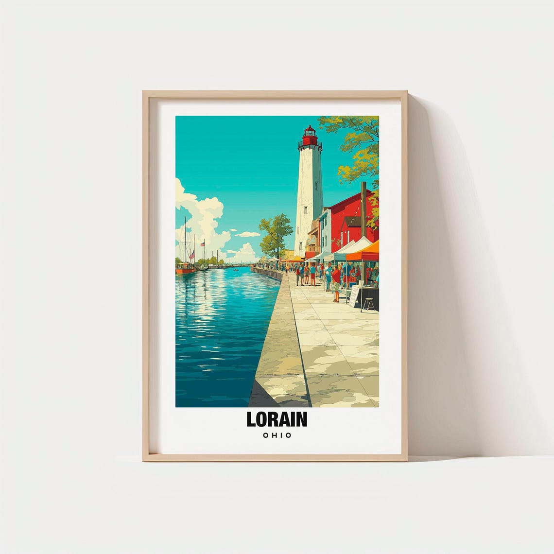 Lorain Ohio Lighthouse Harbor Boardwalk Festival Summer Day Poster