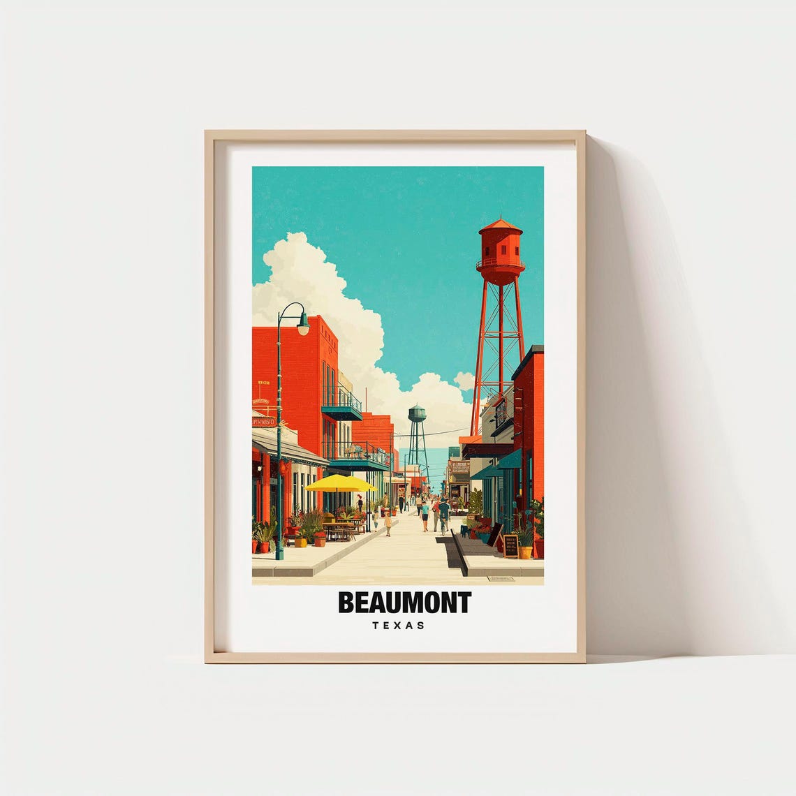 Beaumont Texas Main Street Water Tower Vintage Travel Poster