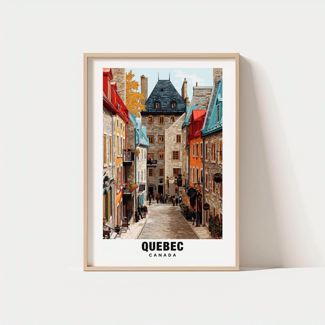 Quebec Canada Historic Old Town Cobblestone Street Scene Travel Poster