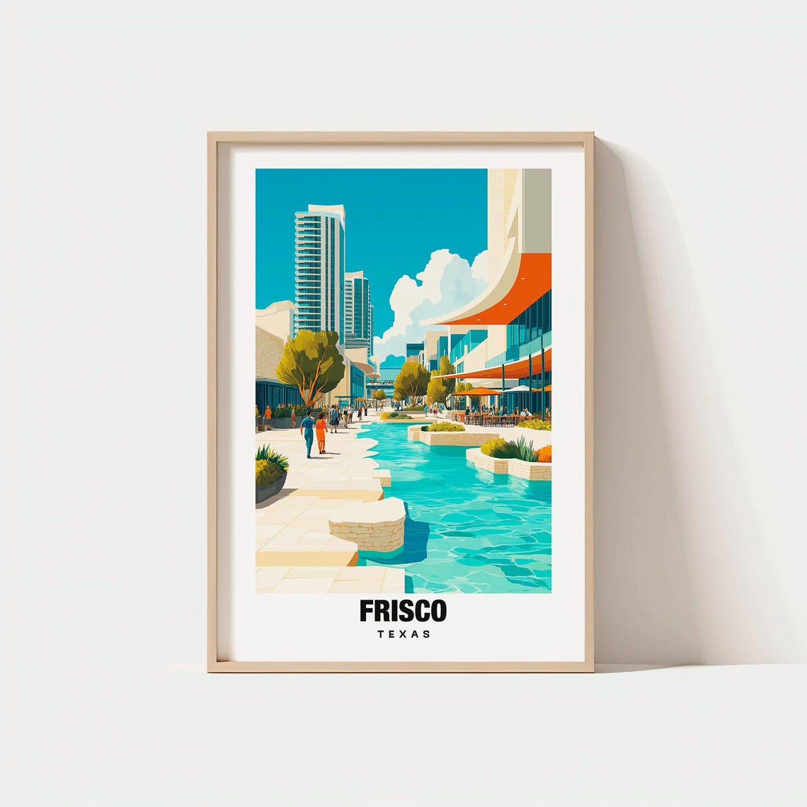 Frisco Texas Modern Urban Plaza Water Gardens Skyline Poster