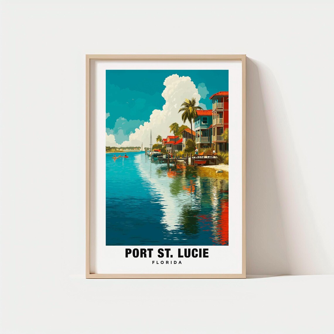 Port St Lucie Florida Waterfront Palms Kayakers Boats Travel Poster