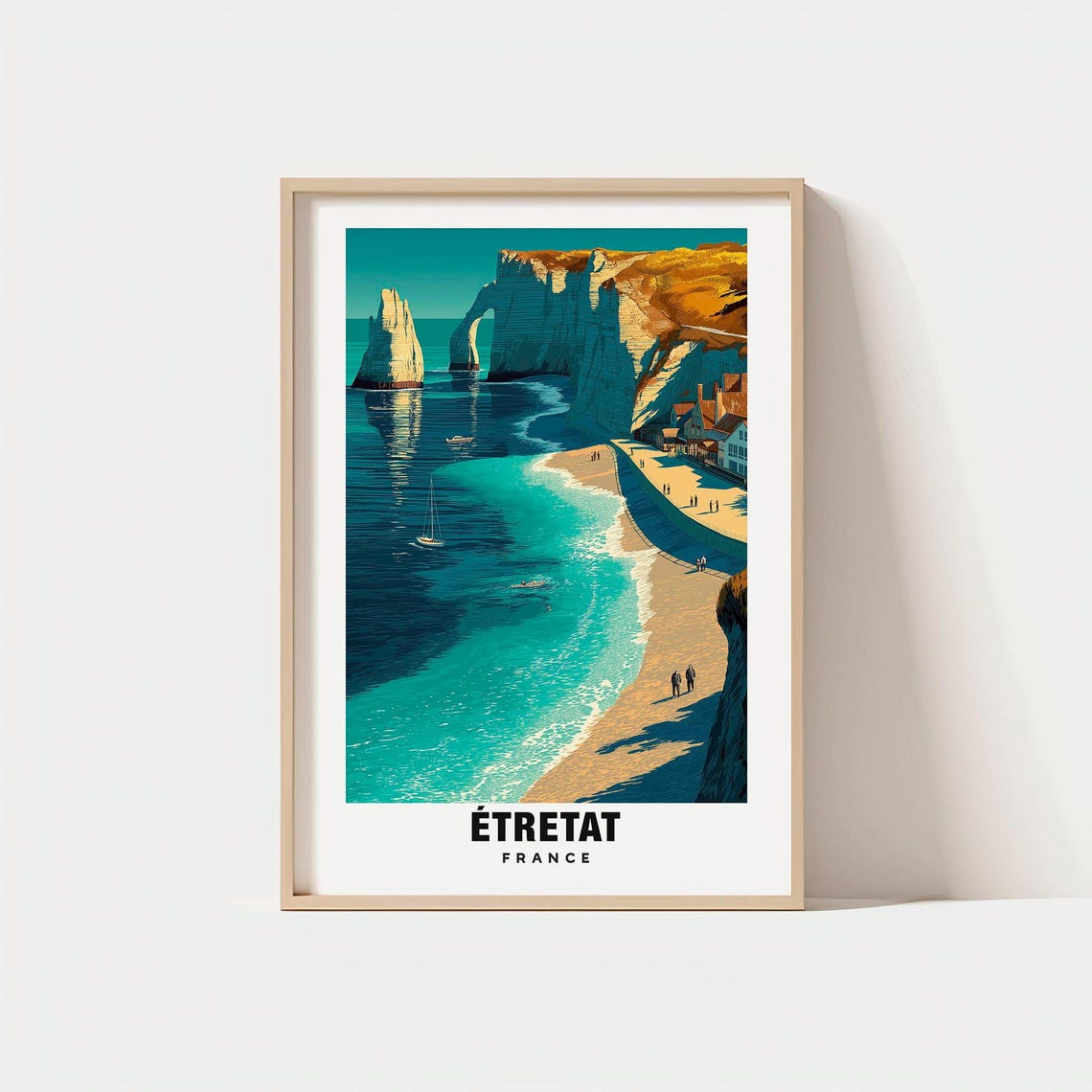 Étretat France White Chalk Cliffs Arch Beach Vintage Travel Poster