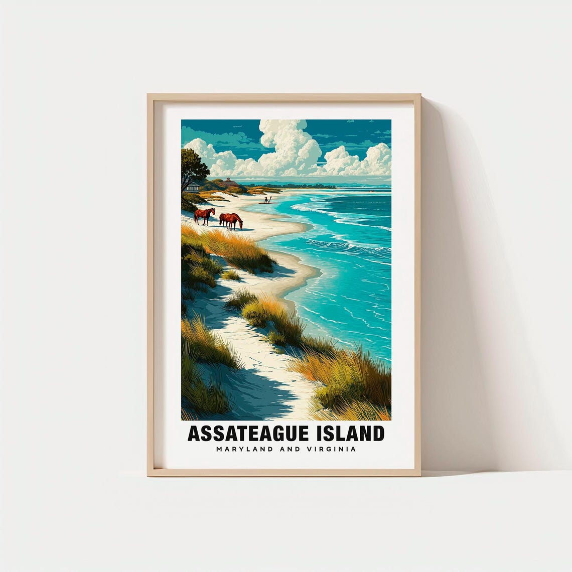 Assateague Island Wild Horses Dunes Beach Coastal Travel Poster