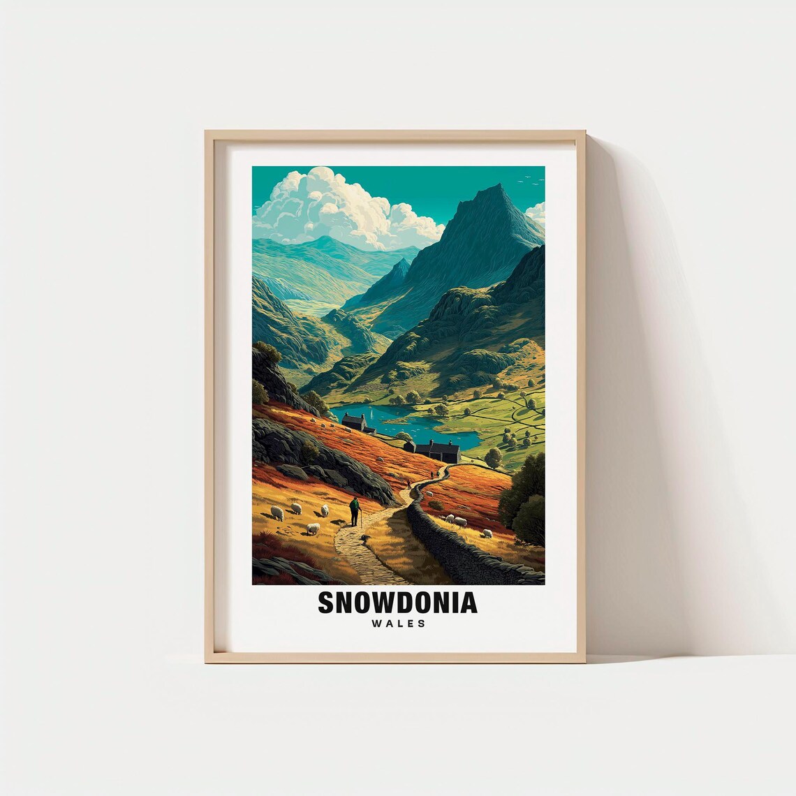 Snowdonia Wales Mountain Valley Hiking Adventure Vintage Travel Poster