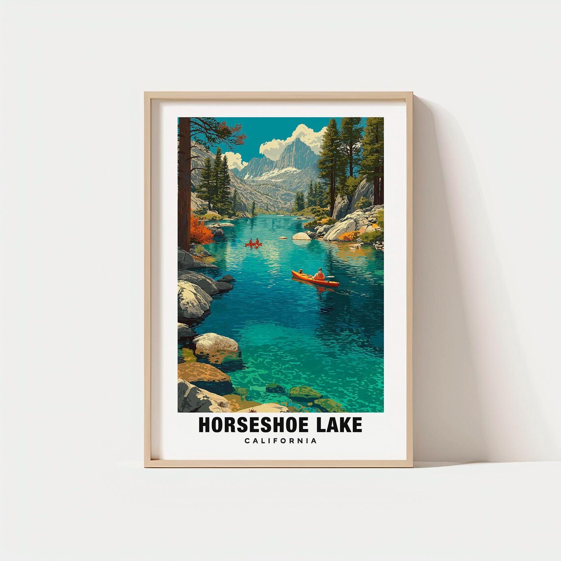 Horseshoe Lake California Alpine Kayaks Mountain Retro Travel Poster