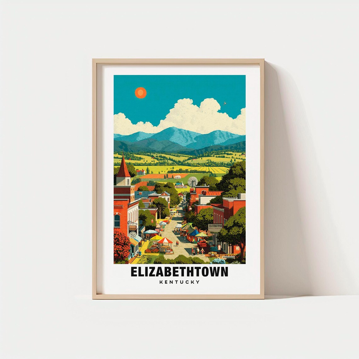 Elizabethtown Kentucky Main Street Market Brick Downtown Travel Poster