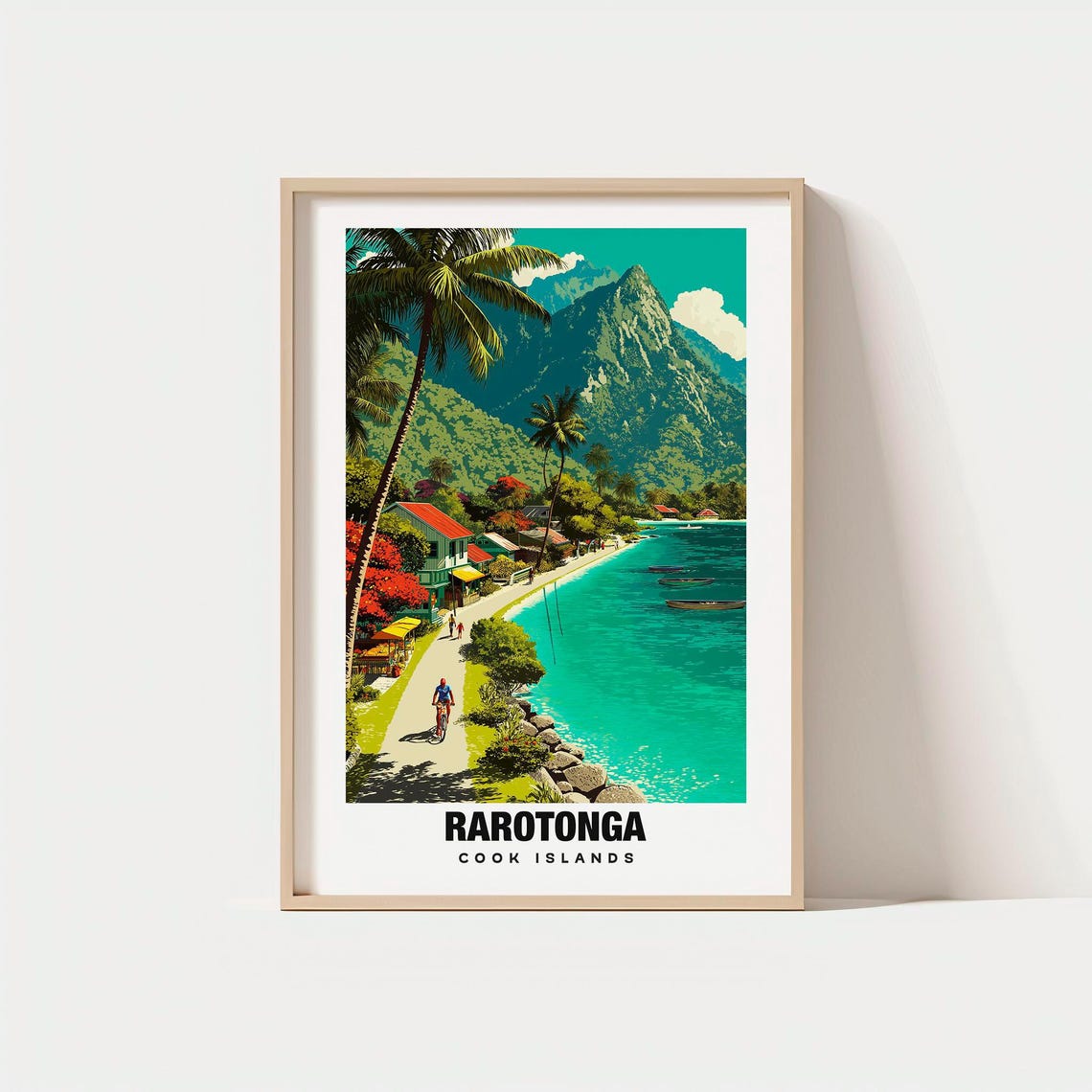 Rarotonga Cook Islands Tropical Lagoon Palm Trees Mountain View Poster