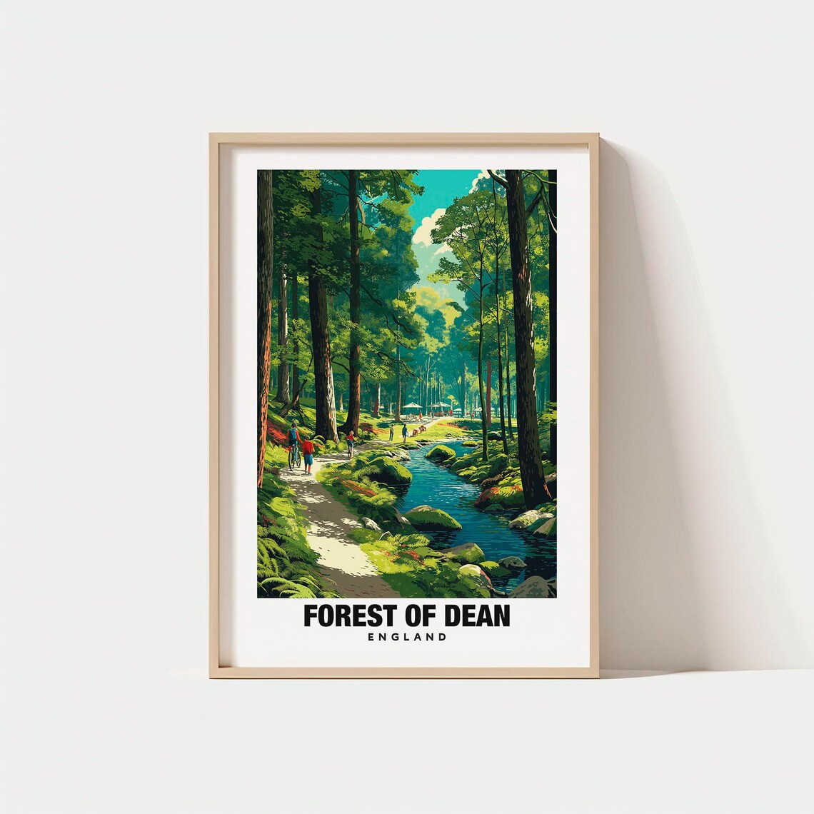 Forest of Dean England Woodland Stream Cyclists Scenic Poster