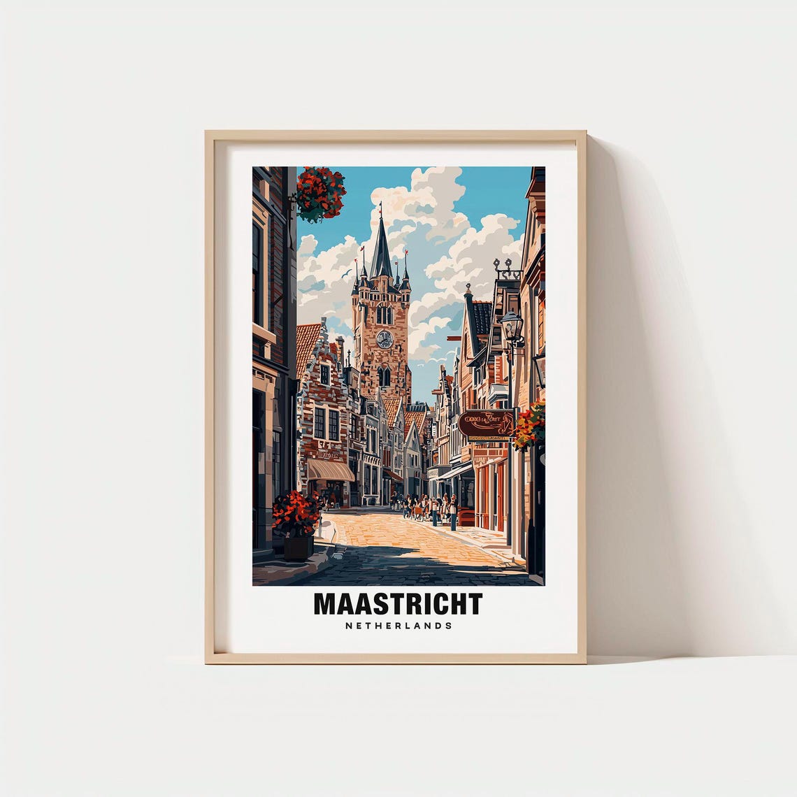 Maastricht Netherlands Cobblestone Old Town Retro Travel Poster