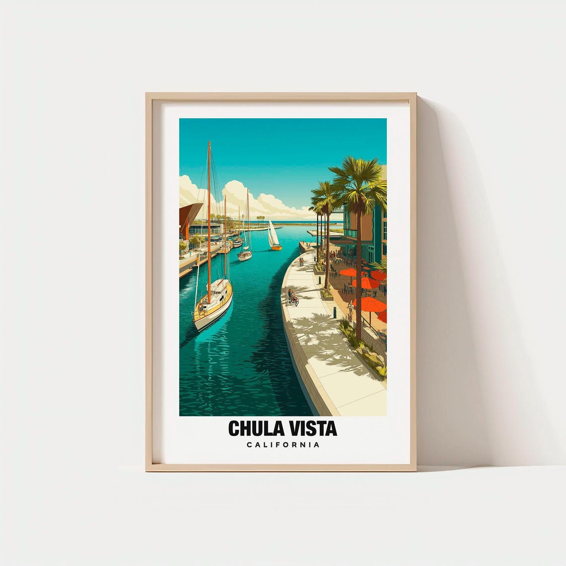 Chula Vista California Marina Sailboats Waterfront Travel Poster