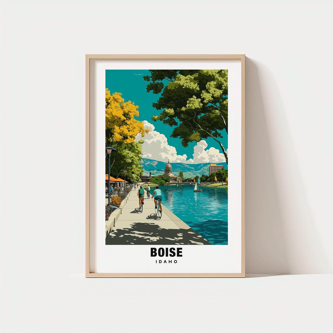 Boise Idaho River Greenbelt Bikes Cycling Capitol View Poster