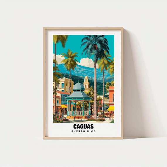 Caguas Print Puerto Rico Poster Views Art City Charm Mountain Scene Cultural Beauty Local Heritage Travel