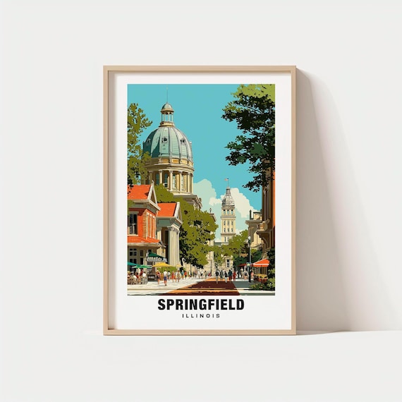 Springfield Illinois Capitol Dome Historic Street Scene Poster
