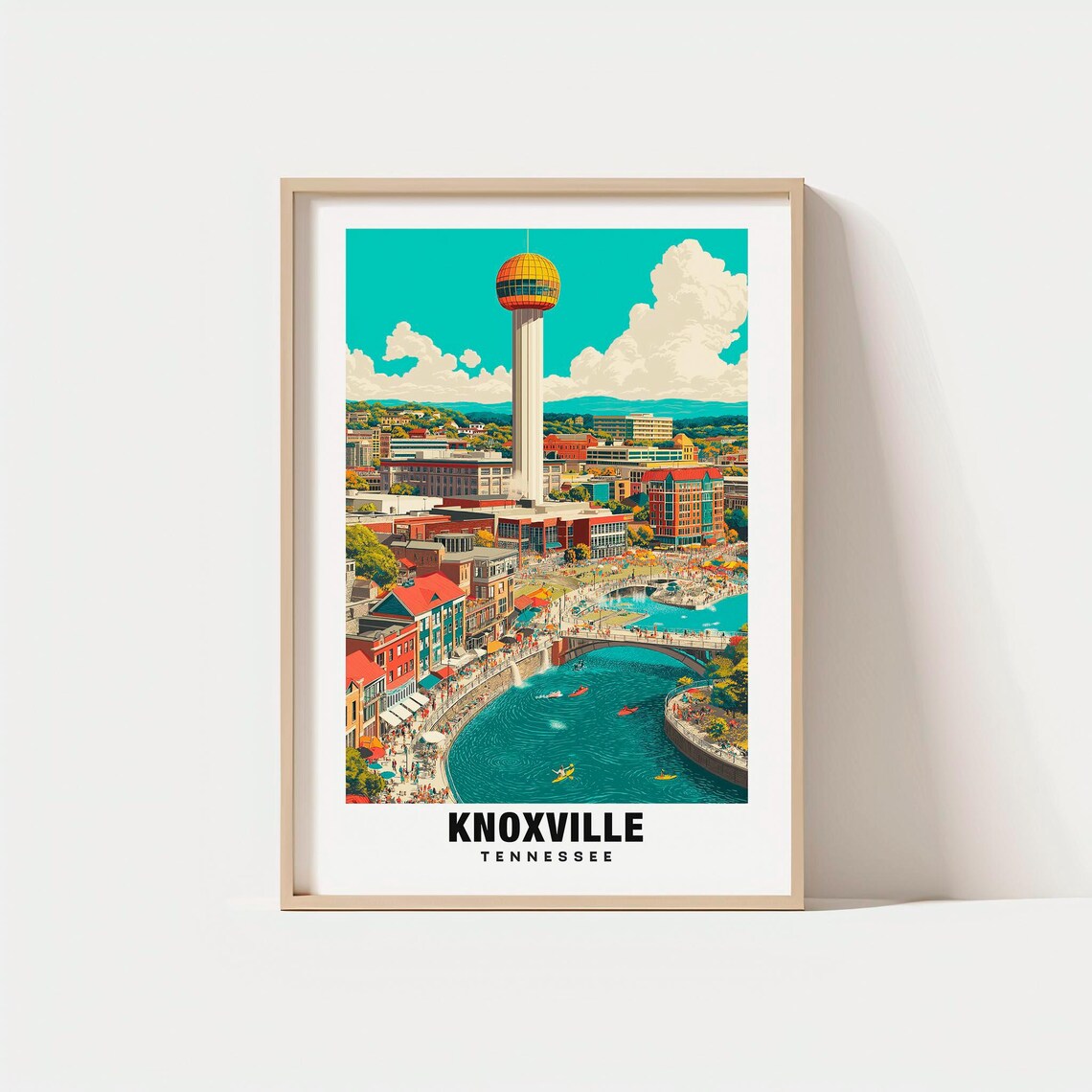 Knoxville Tennessee Vintage Sunsphere Tower Riverfront Travel Poster