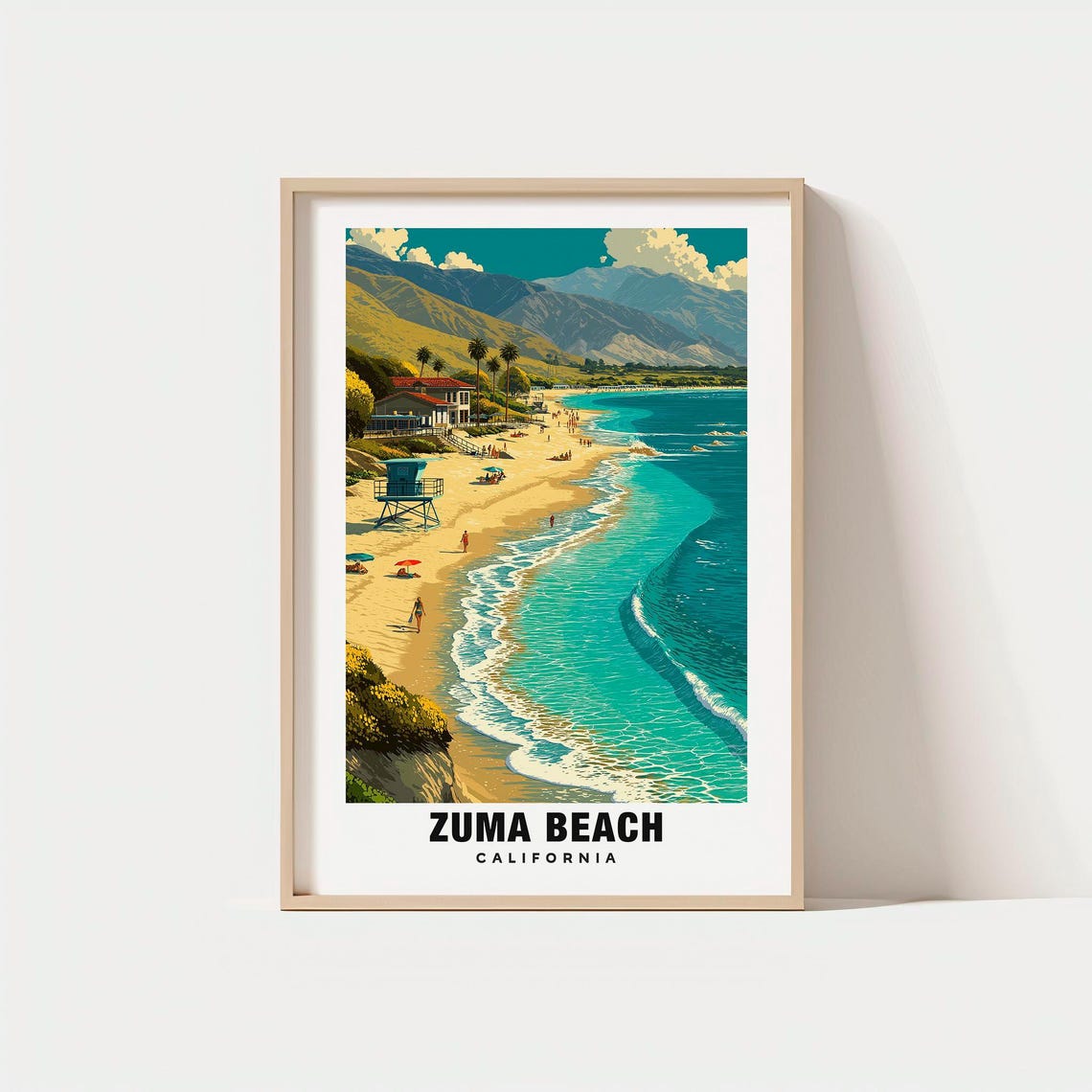 Zuma Beach California Coastal Surf Lifeguard Tower Scene Poster