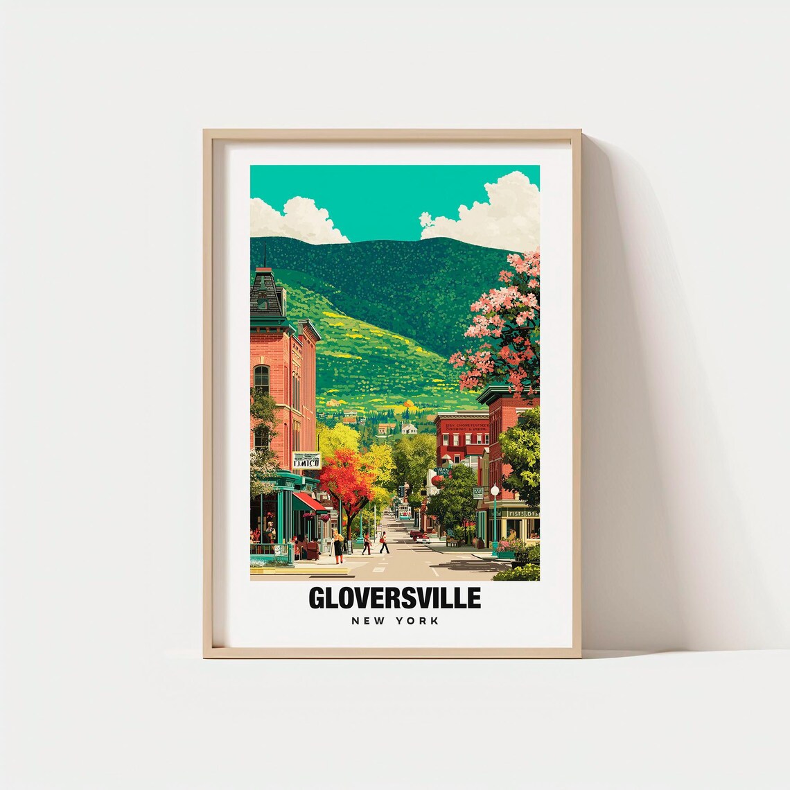 Gloversville New York Small Town Main Street Mountain Travel Poster