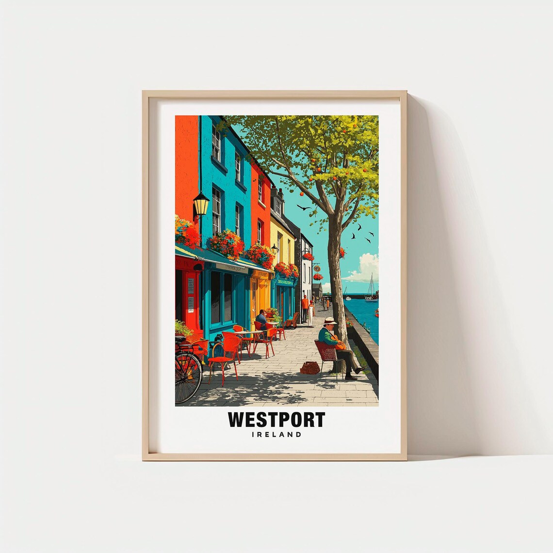 Westport Ireland Colorful Quay Cafes Harbor Music Scene Poster