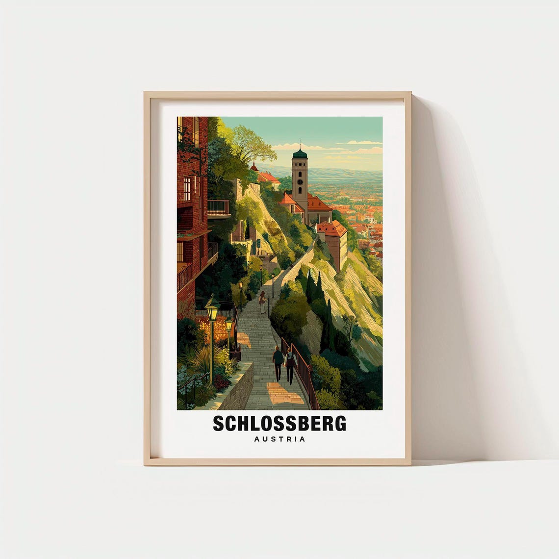 Schlossberg Austria Castle Hill Sunset View Scenic Travel Poster