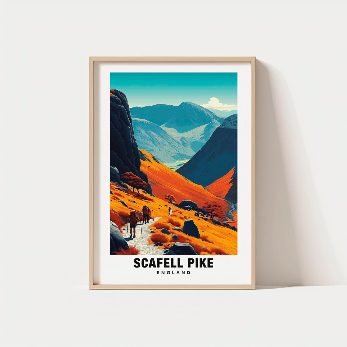 Scafell Pike England Hikers Autumn Fell Mountain Climb Travel Poster