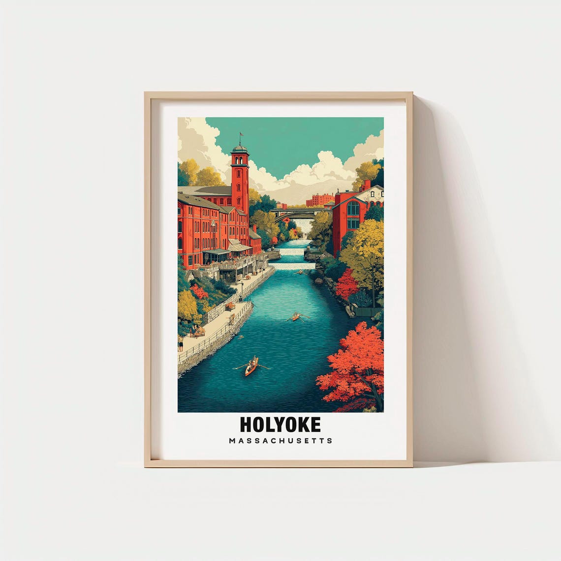 Holyoke Massachusetts Mill River Fall Foliage Kayaks Travel Poster