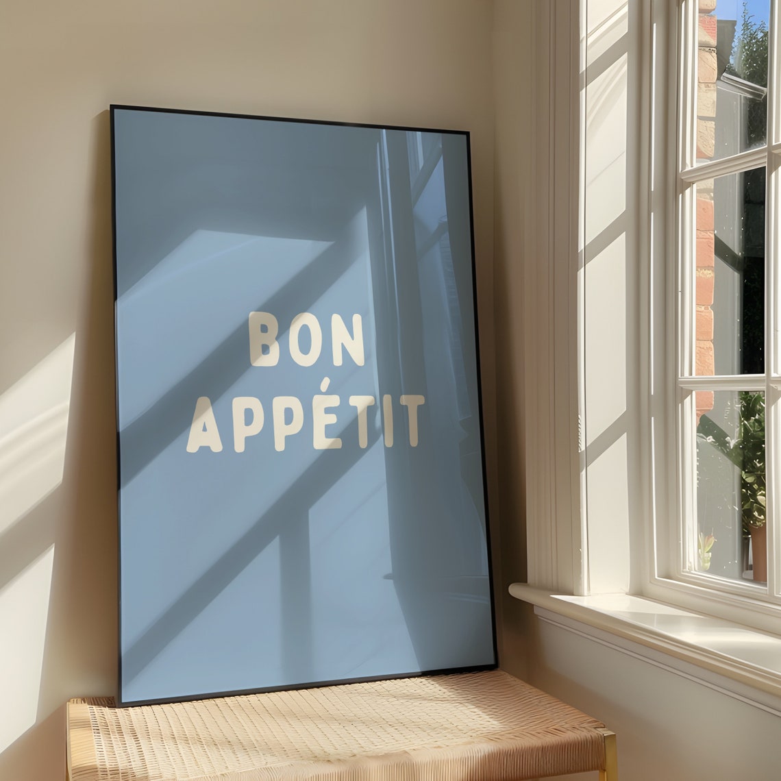 Bon Appétit Bold Cream Lettering On French Blue Kitchen Poster