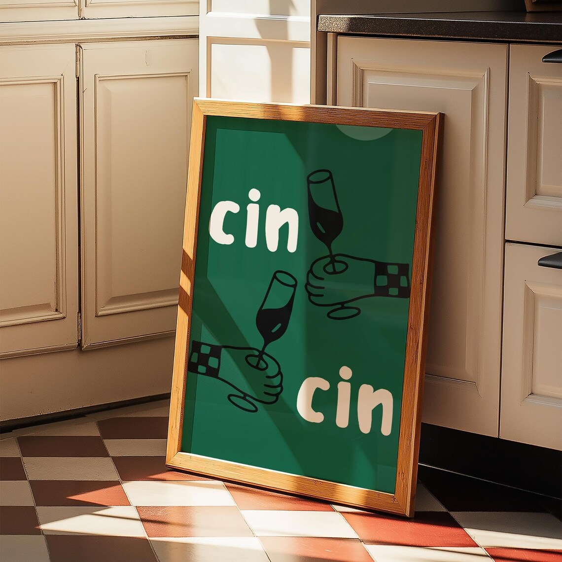 Cin Cin Italian Cheers Poster, Retro Line Art