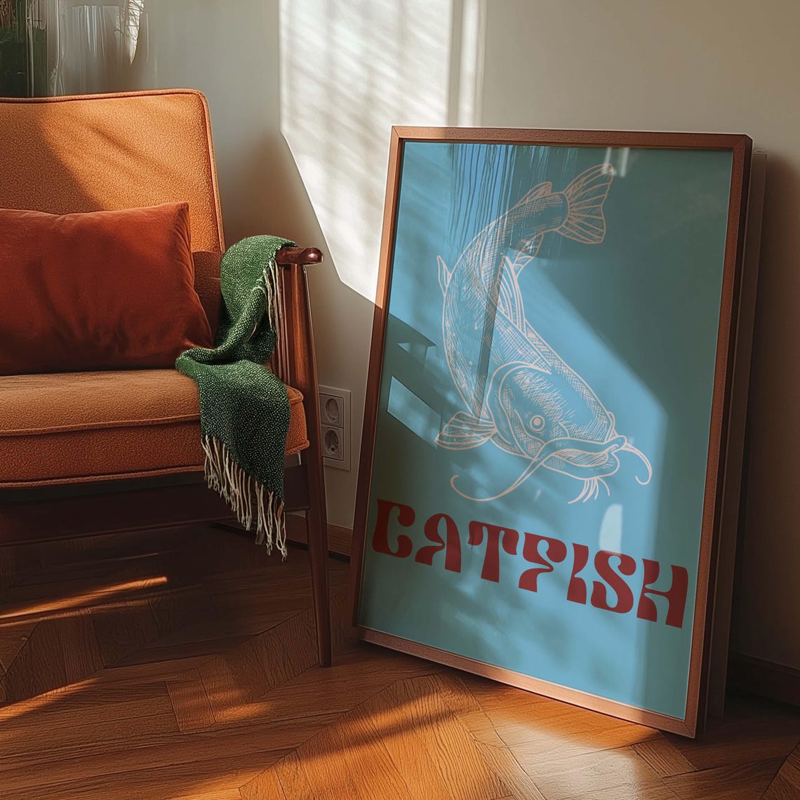 Catfish Vintage Seafood Poster, Kitchen Decor