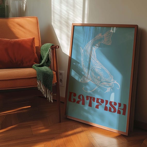 Catfish Vintage Seafood Poster, Kitchen Decor