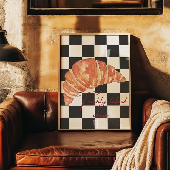 Croissant Retro Poster, Quirky French Pastry Decor