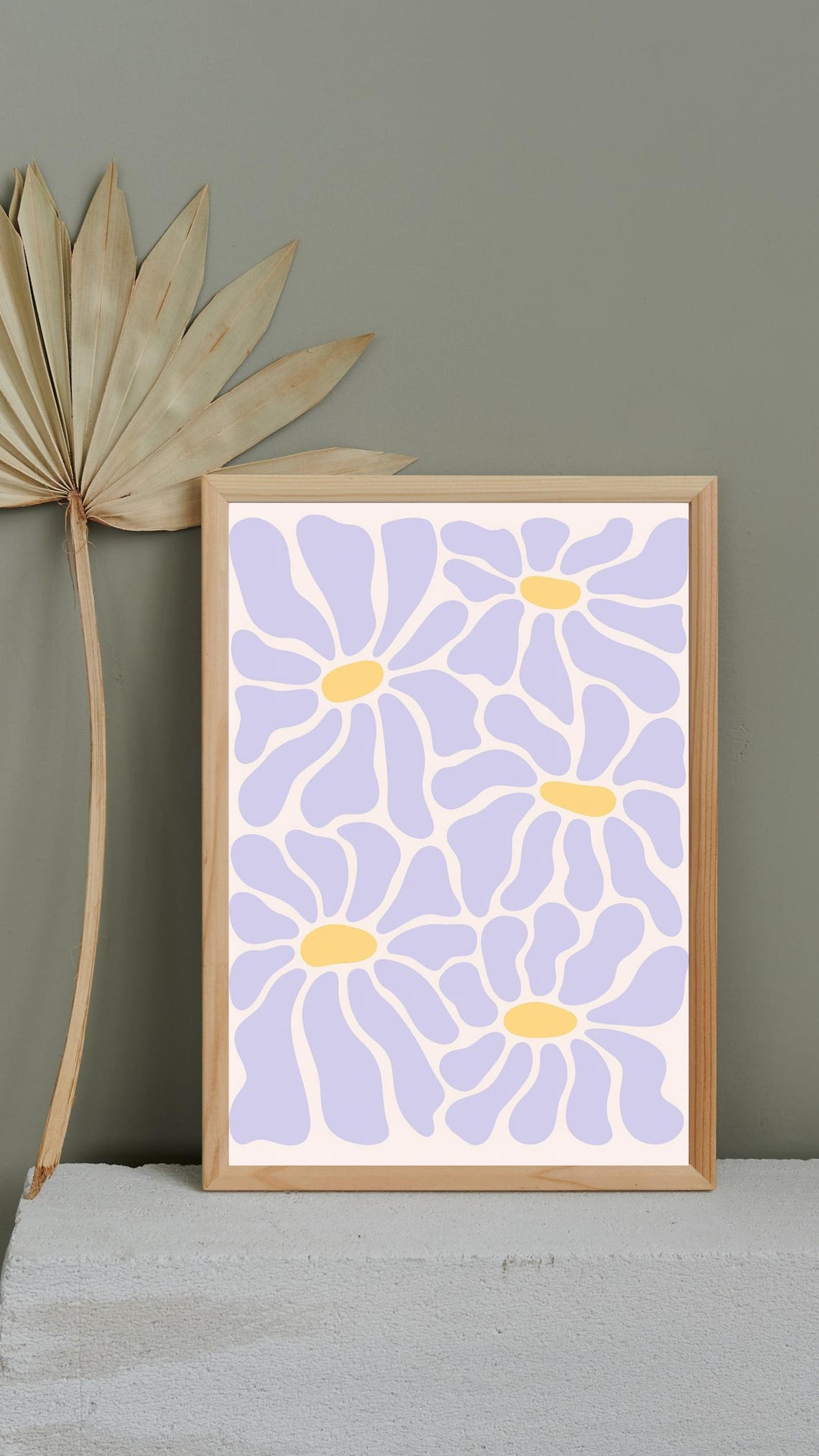 Lavender Daisy Retro Floral Pattern Boho Pastel Bedroom Wall Art