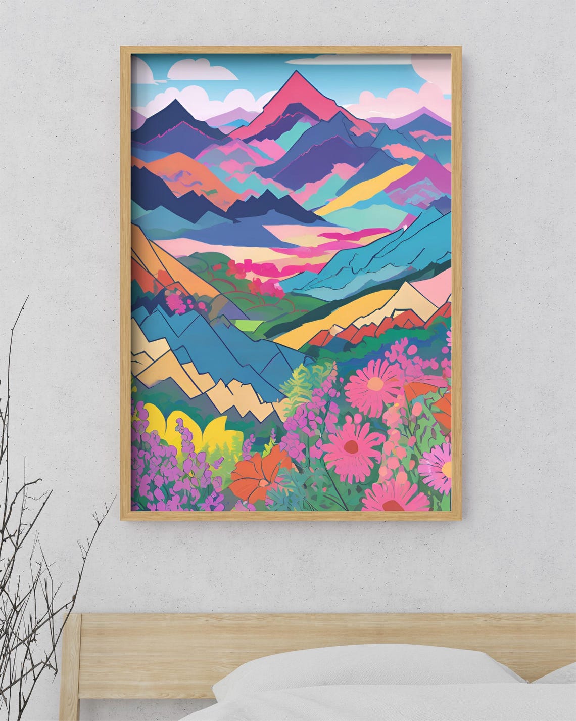 Colorful Layered Mountain Landscape With Wildflowers Wall Art