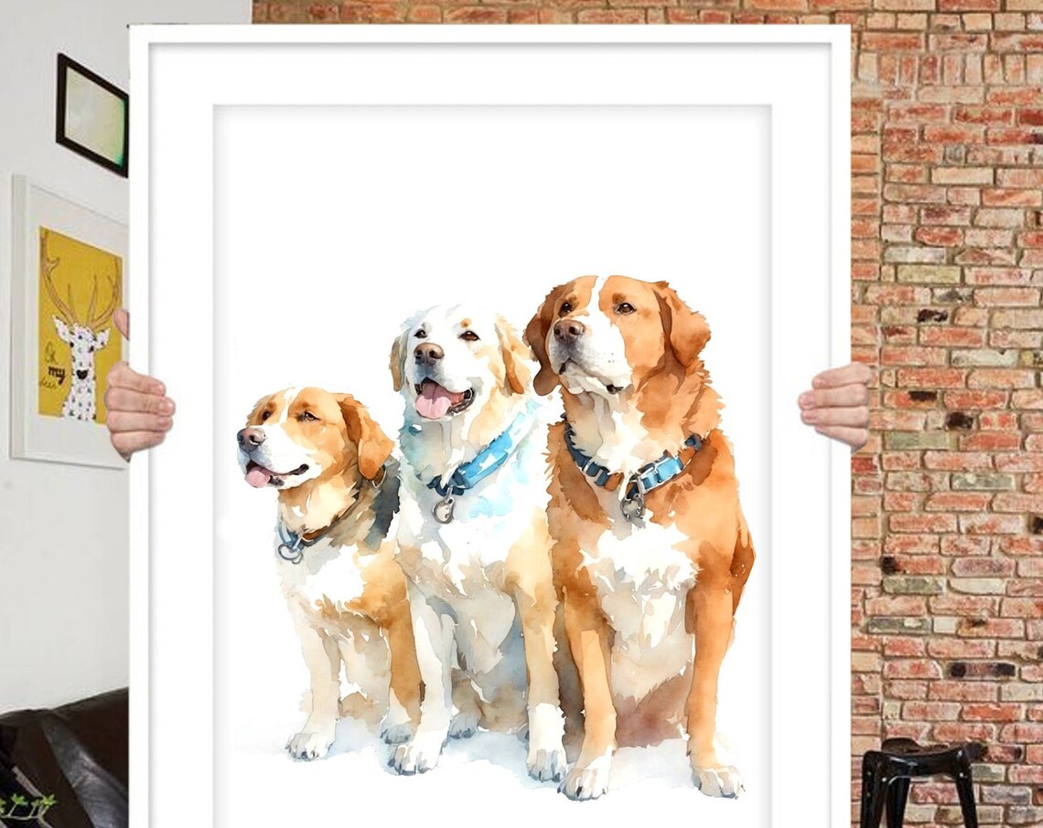 Custom Multi Pet Portrait Painting, Pet Memorial Gift