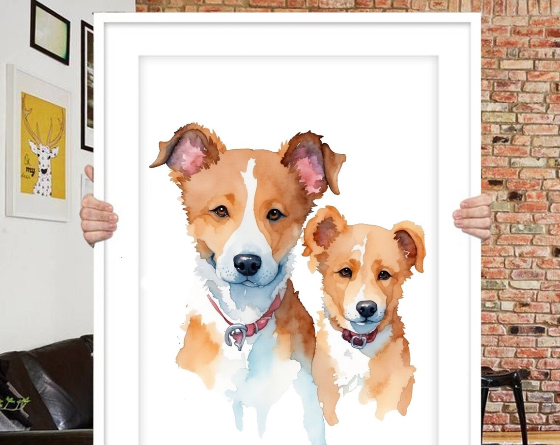 Two Pet Portrait, Christmas Gift Pet Memorial - Image 4